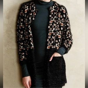 Anthropologie La Fee Verte Leopard Eyelash Cardigan